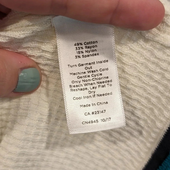 Talbots Beige Green Stripe Textured Tipped Cardigan Woman Small Pearl Button - Picture 9 of 9